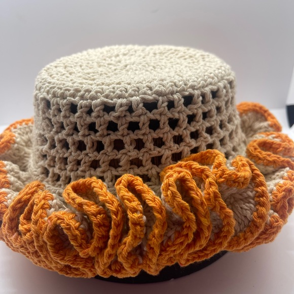 Crochet drawstring sassy Handmade Ruffle Bucket Swirl Fall Hat - Picture 2 of 9